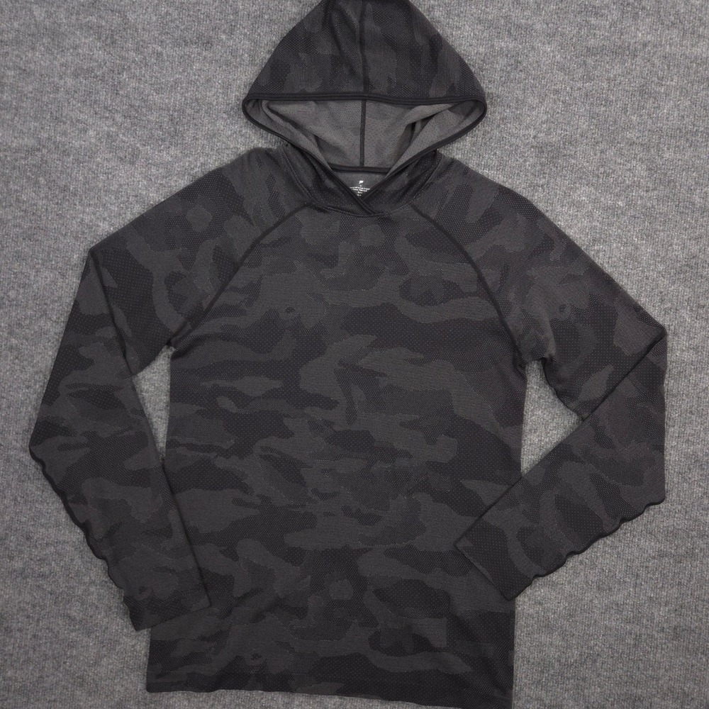 Fabletics Training Day Hoodie Mens M Black Gray Camo Performance Pullover Gym